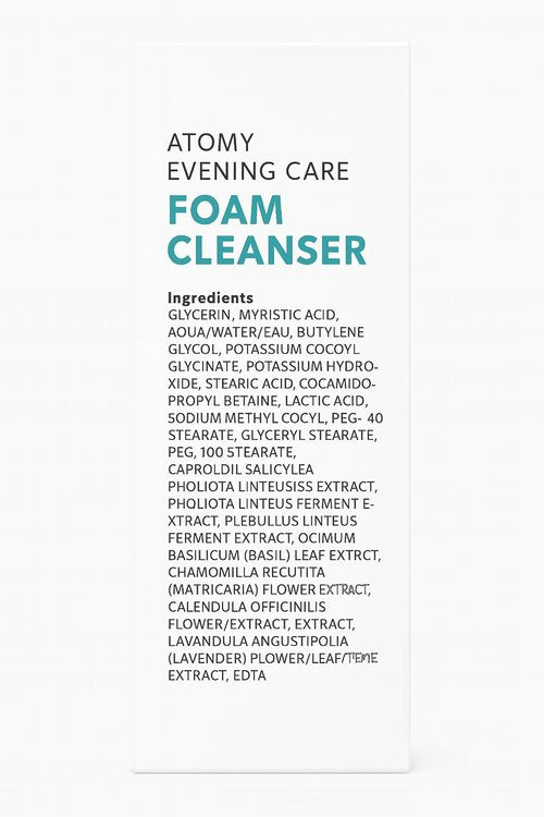 A.T.O.M.Y Evening Care Foam Cleanser, Moisturizing Face Wash with Natural Extracts, 5.1 Fl Oz