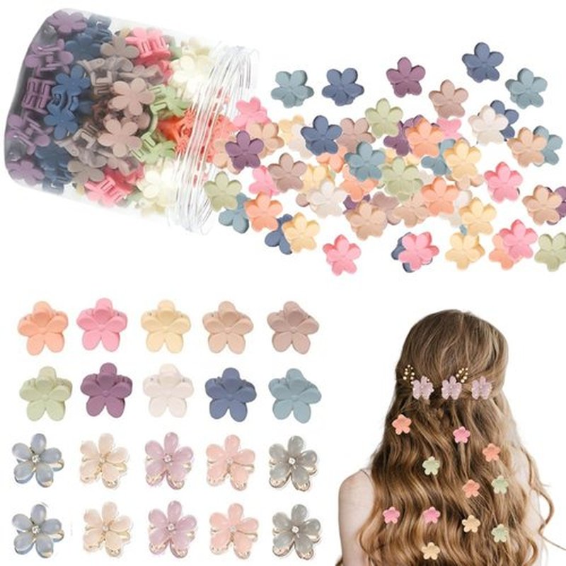110 pcs Mini Hair Clips Colorful Hair Accessories Matte Claw Clips Star/Flower/Butterfly Hair Clips for Girls and Women 90s Y2K