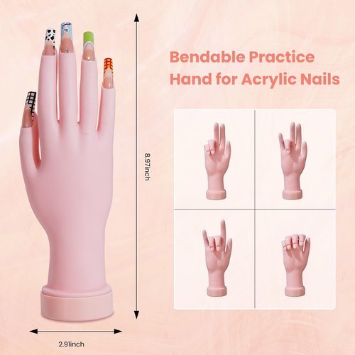 Nail Kit for Beginners with Everything: Practice Hand Acrylic Nail Kits Professional U/V Lamp Powder Drill Liquid Starter Set with Gel Polish in Cosmetic Gift Bag for Women Salon Home(Holo Pink)