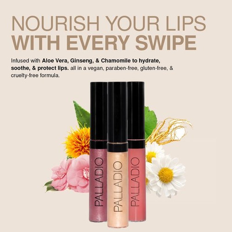 Palladio Lip Gloss - Non-Sticky Formula with Vitamin E & Aloe | Intense Color & Moisturization in Sheer Bronze