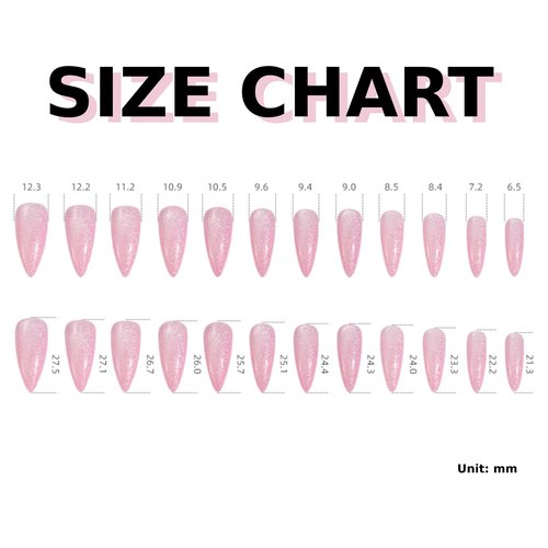 Gentle Claws Press On Nails - Pink Glitter| Bright Pink Glitter Velvet Nails, Medium Almond Shaped Press On Nails with Cat Eye Design for Women and Girls, 24 Pcs Reusable Fake Nails
