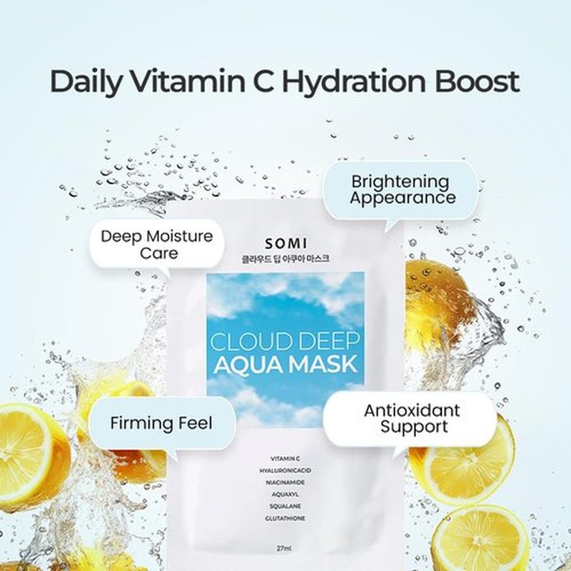 Cloud Deep Aqua Facial Mask - 10 Sheets | Korean Hydrating Face Sheet Mask for Daily Moisturizing