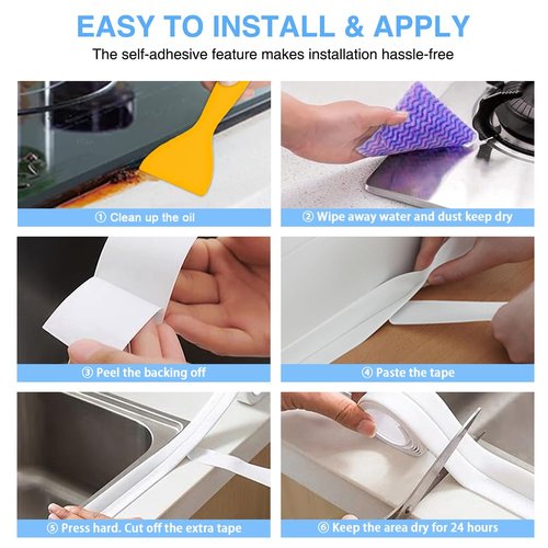 Skiennix Caulk Tape - Self-Adhesive Waterproof Sealant Strip for Bathroom & Kitchen | 2 Rolls, White