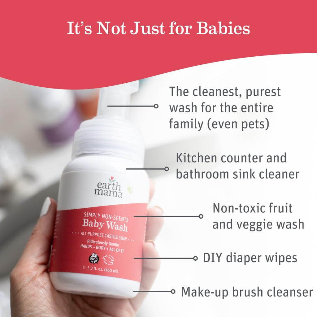 Earth Mama Simply Non-Scents Baby Wash Foaming Hand Soap Refill, All-Purpose Body Wash for Sensitive Skin, Castile Soap with Coconut Oil, Shea Butter, Calendula, & Aloe, 5.3 Fl Oz (Pack of 2)