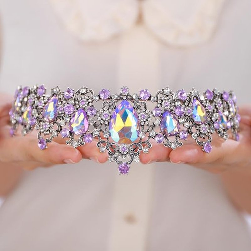 BERYUAN Bridal Baroque Purple Crystal Silver Headpiece Silver Princess Wedding Headband Royal Shiny Colorful Crystal Rhinestone Hair Costume for Women (purple)