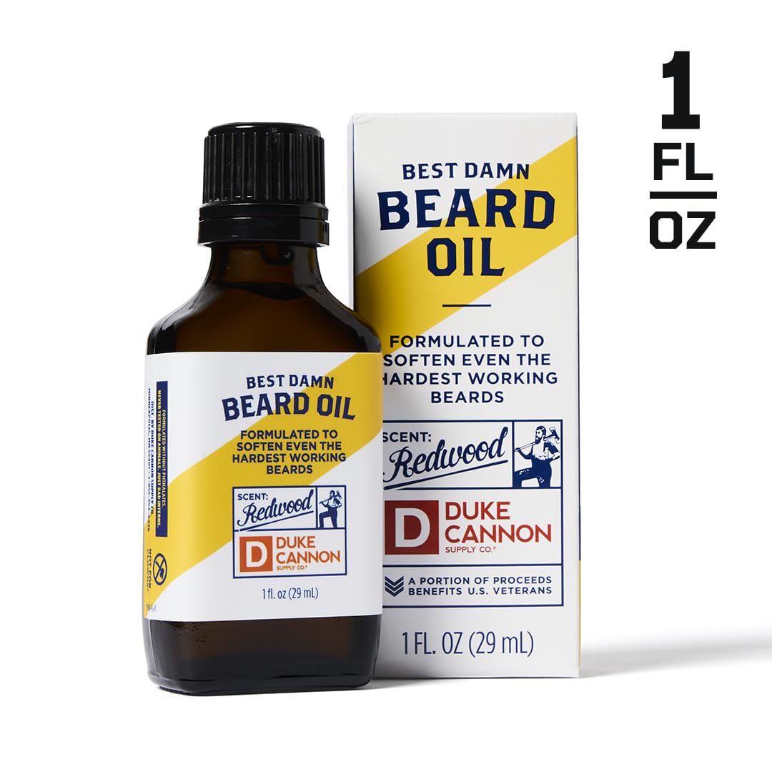 Duke Cannon Busch Beard Oil - Natural Conditioning with Apricot Kernel Oils, Warm Sandalwood Scent, Infused with Real Busch Beer Protein, 3 oz.