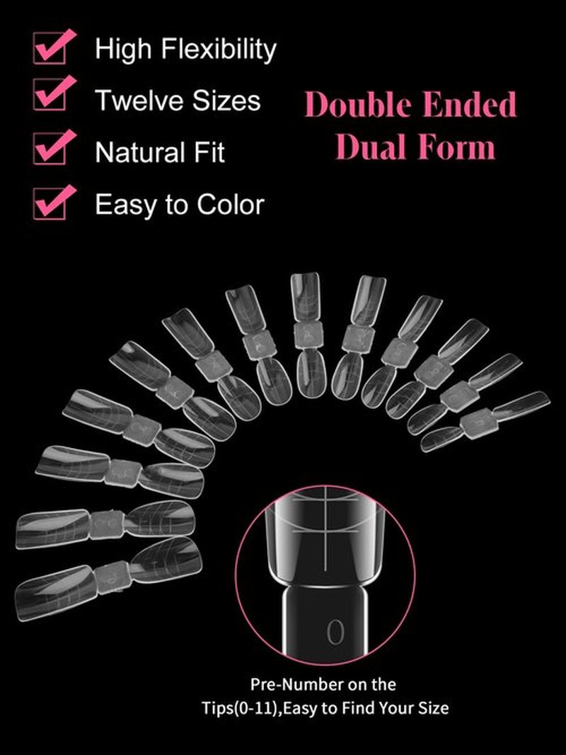 EBANKU 120pcs Dual Nail Forms for Poly Extension Gel, 2 In 1 Reusable Nail Molds, 12 Sizes, Almond & Square, Clear, Glossy Finish