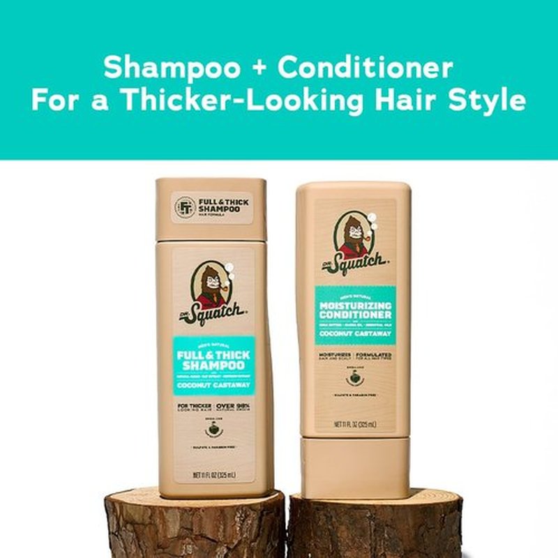 Dr. Squatch Men's Shampoo and Conditioner Set - Natural Coconut Castaway for Fuller Hair | 11 fl oz, 2-Pack