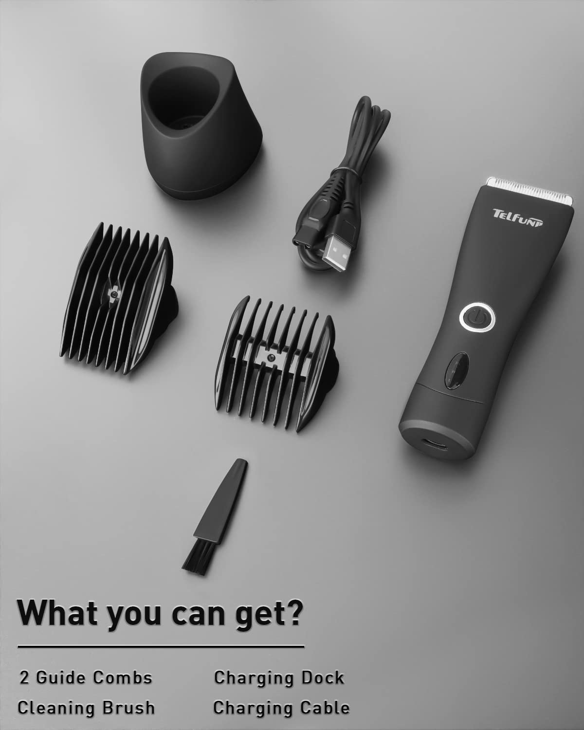 Telfun Body Trimmer for Men, Ball Trimmer & Shaver, Upgrade Electric Groin Hair Trimmer with Dock 2 Ways Charging, Replaceable Ceramic Blade Heads, Waterproof & Wet/Dry Clippers Male Electric Razor