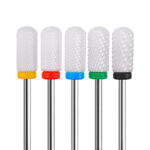 Fantexy Ceramic Nail Drill Bits Set,3/32'' (2.35mm) Professional Cylindrical Ceramic Bits,Cuticle Nail File Bits for Acrylic Nails,Manicure Pedicure Home & Salon Use-Both Left and Right Handed(5 Pcs)