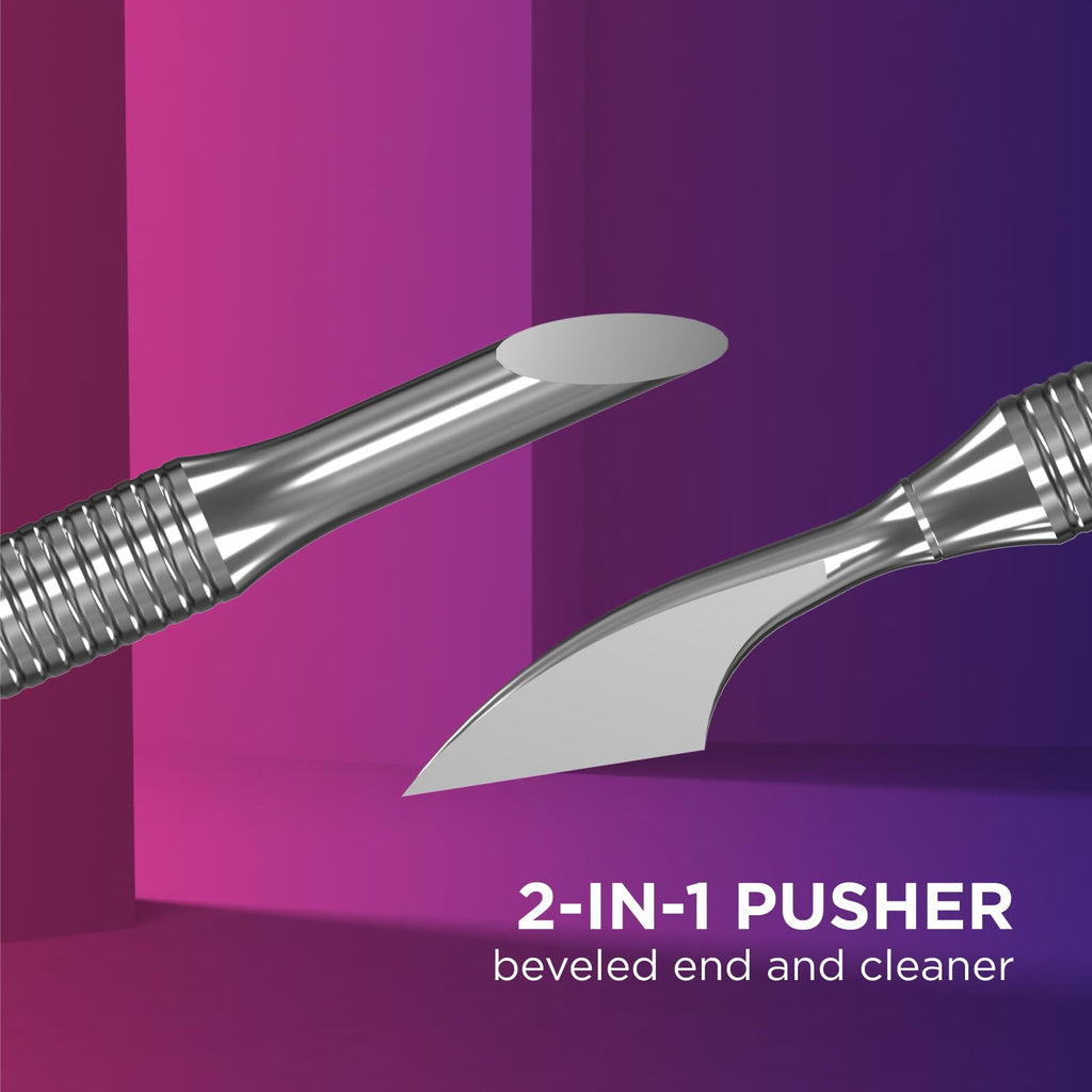 Staleks Pro Manicure Pusher Expert 90 Type 3 – Beveled & Cleaner Ends – Stainless Steel – Non-Slip Handle