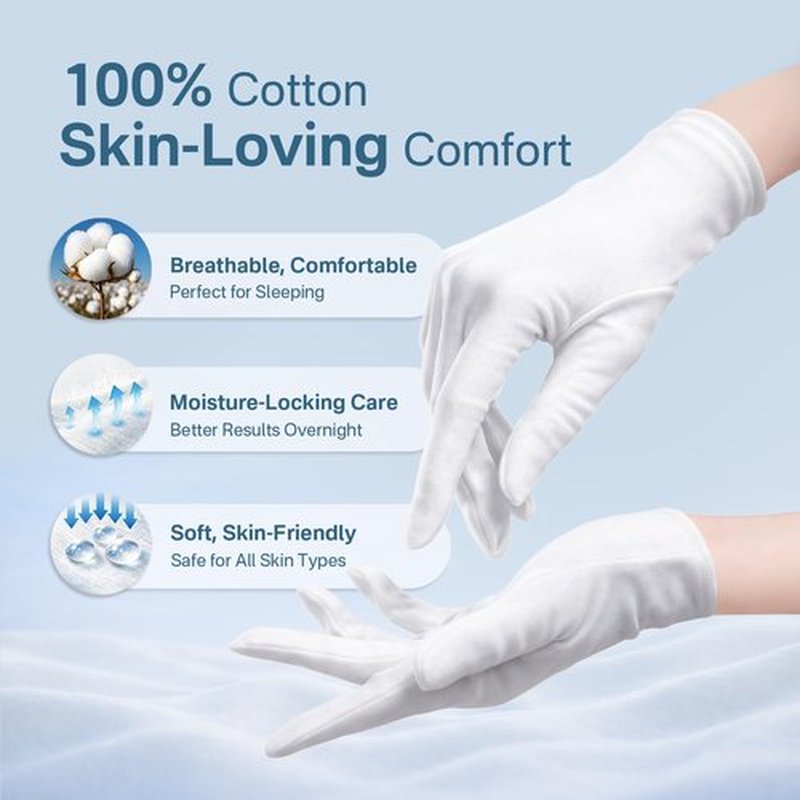 8Pairs (16Pcs) White Cotton Moisturizing Gloves for Dry Hands, Reusable Overnight Sleeping Hand Mask, Soft Breathable Gloves for Women and Men