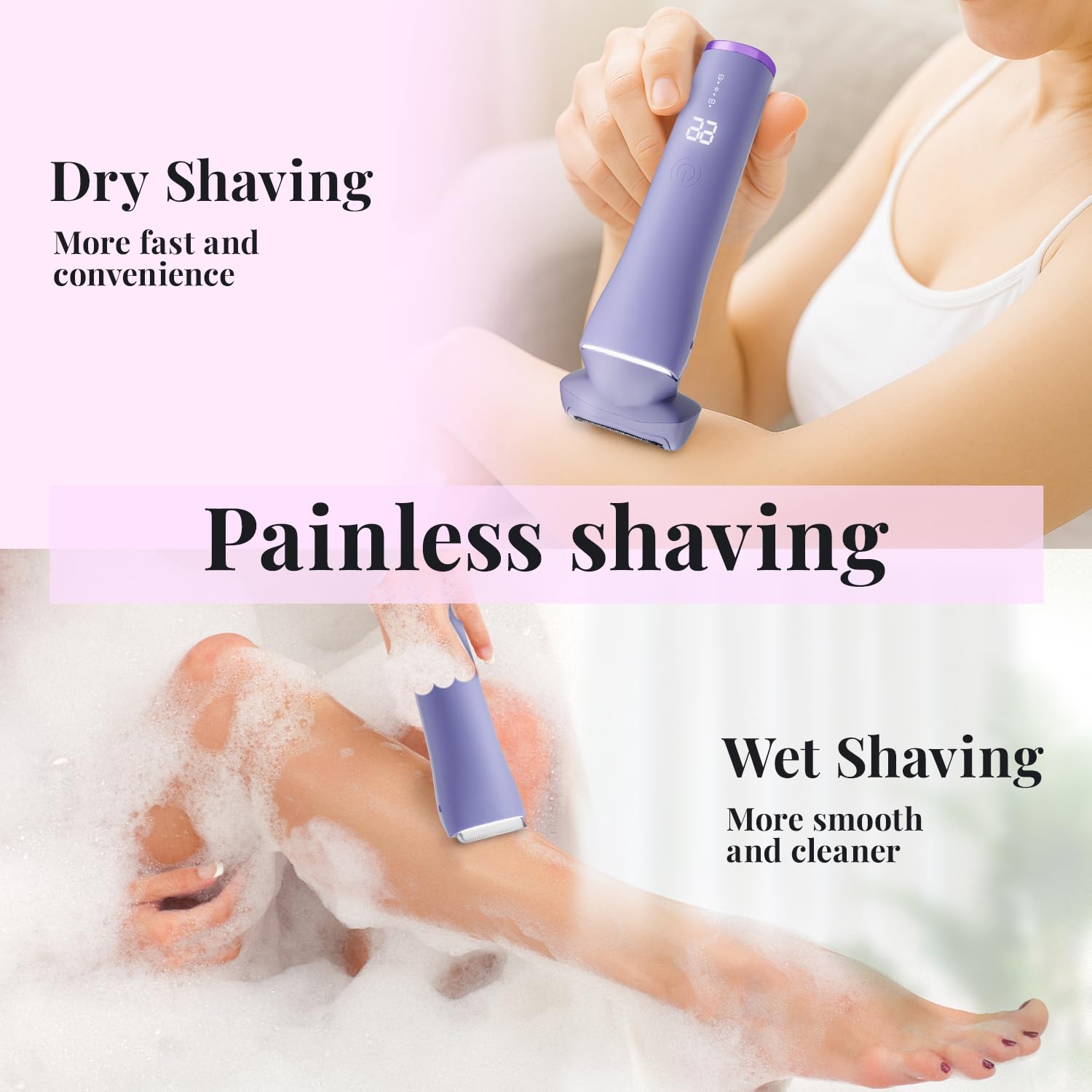 Krofaue Women Electric Shaver, 3-in-1 Blades, IPX6 Waterproof, LED