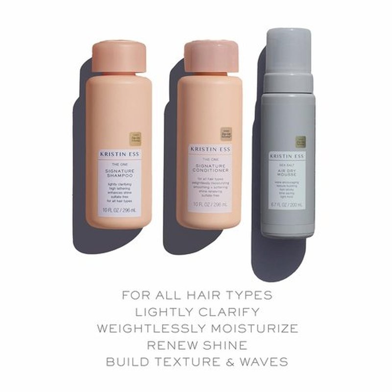 Kristin Ess Hair The One Signature Set - Sulfate-Free Clarifying Shampoo & Hydrating Conditioner + Volumizing Mousse for Wavy & Curly Hair (3-Pack)