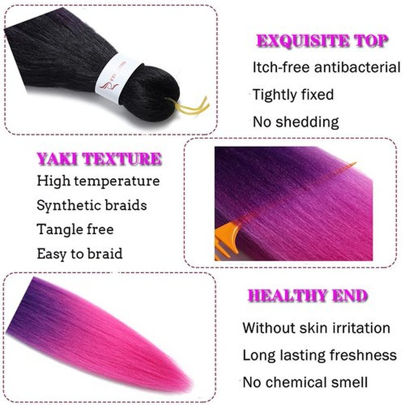 Pre Stretched Braiding Hair Extensions 30 Inch 3 Packs Crochet Twist Braids Hair High Temperature Synthetic Fiber Braid Hair Hot Water Setting（30",Black-Purple-Rose Red）