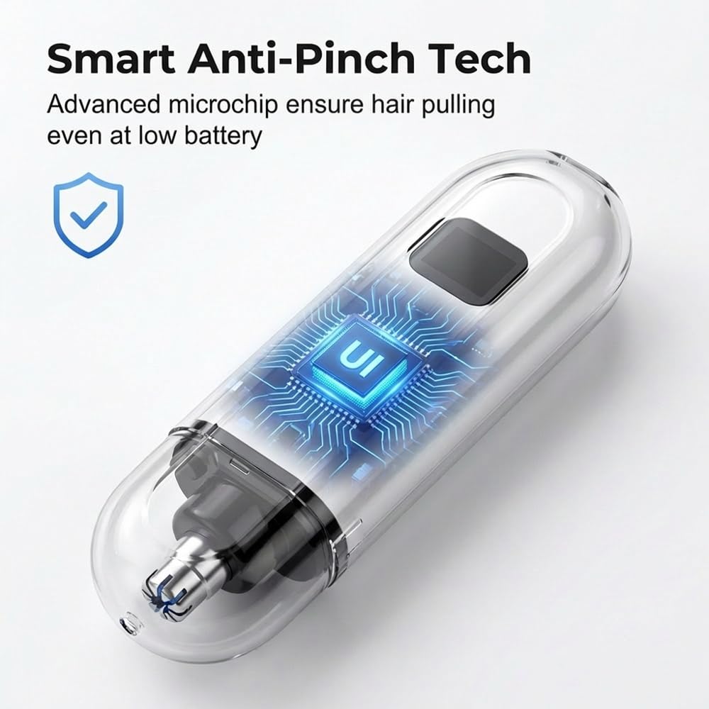 PolishWiz 3-in-1 Nose Hair Trimmer for Men & Women, Rechargeable Nose & Ear Hair Trimmer with Eyebrow Head, Type-C Charging, IPX7 Waterproof Electric Nose Trimmer (White)