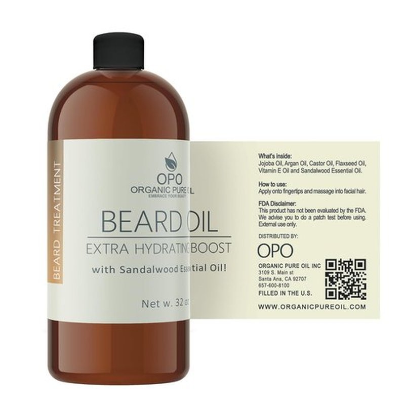 Sandalwood Beard Oil - Natural Hydrating & Conditioning Blend for Facial Hair - 32 oz | Promotes Growth & Silky Smoothness