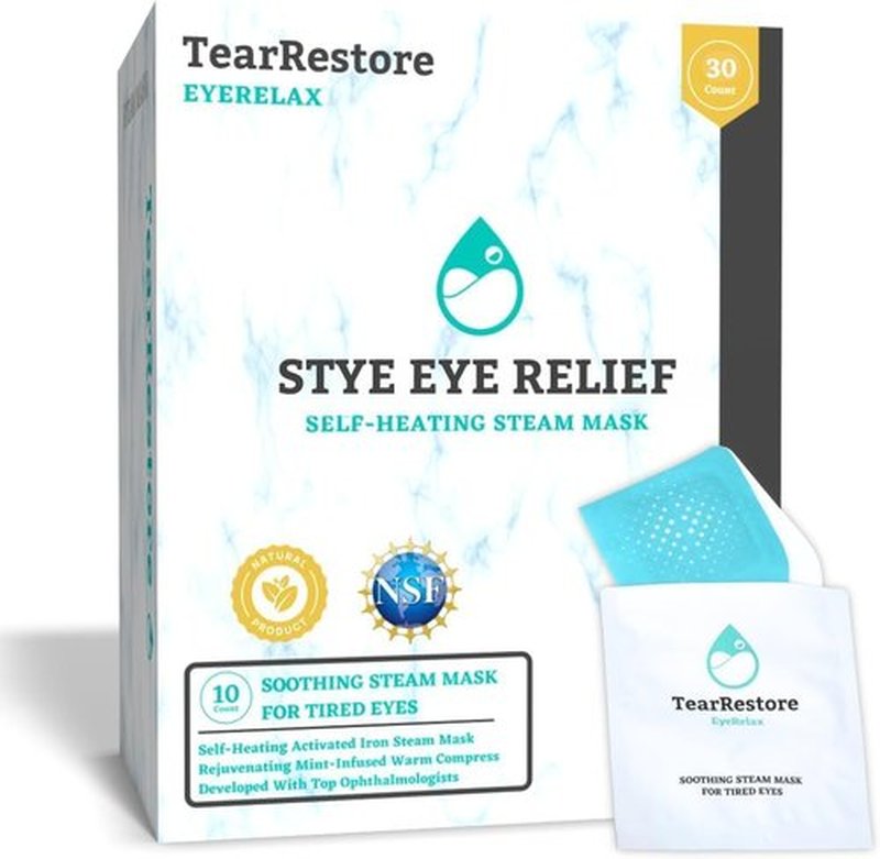 TearRestore EyeRelax Heated Eye Mask for Dry Eye & Stye Relief, Self-Heating Warm Compress with Moist Heat, Mint-Infused Steam Mask for Dry Eyes, Blepharitis Relief & Overnight Comfort (10 Count)