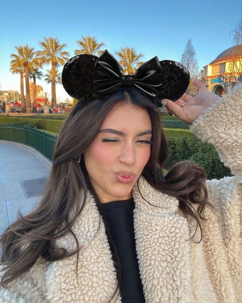 WOVOWOVO Mouse Ears Headbands for Women Black Bow Mouse ear Headband Sequin Hairbands Halloween Christmas Birthdays Party Hair Accessories