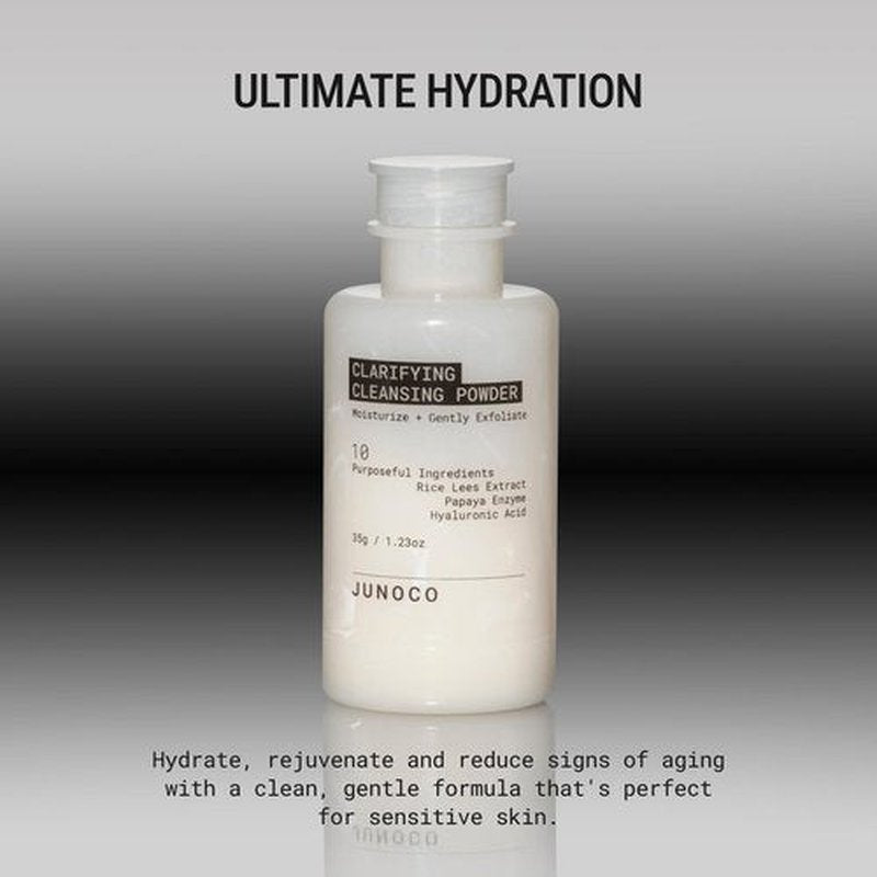JUNO & Co. JADE Clarifying Cleansing Powder, Refillable Enzyme Face Cleanser, Gentle Exfoliating Powder-to-Foam Cleanser with Rice & Papaya Enzymes, For Smooth Hydrated Skin, 35g