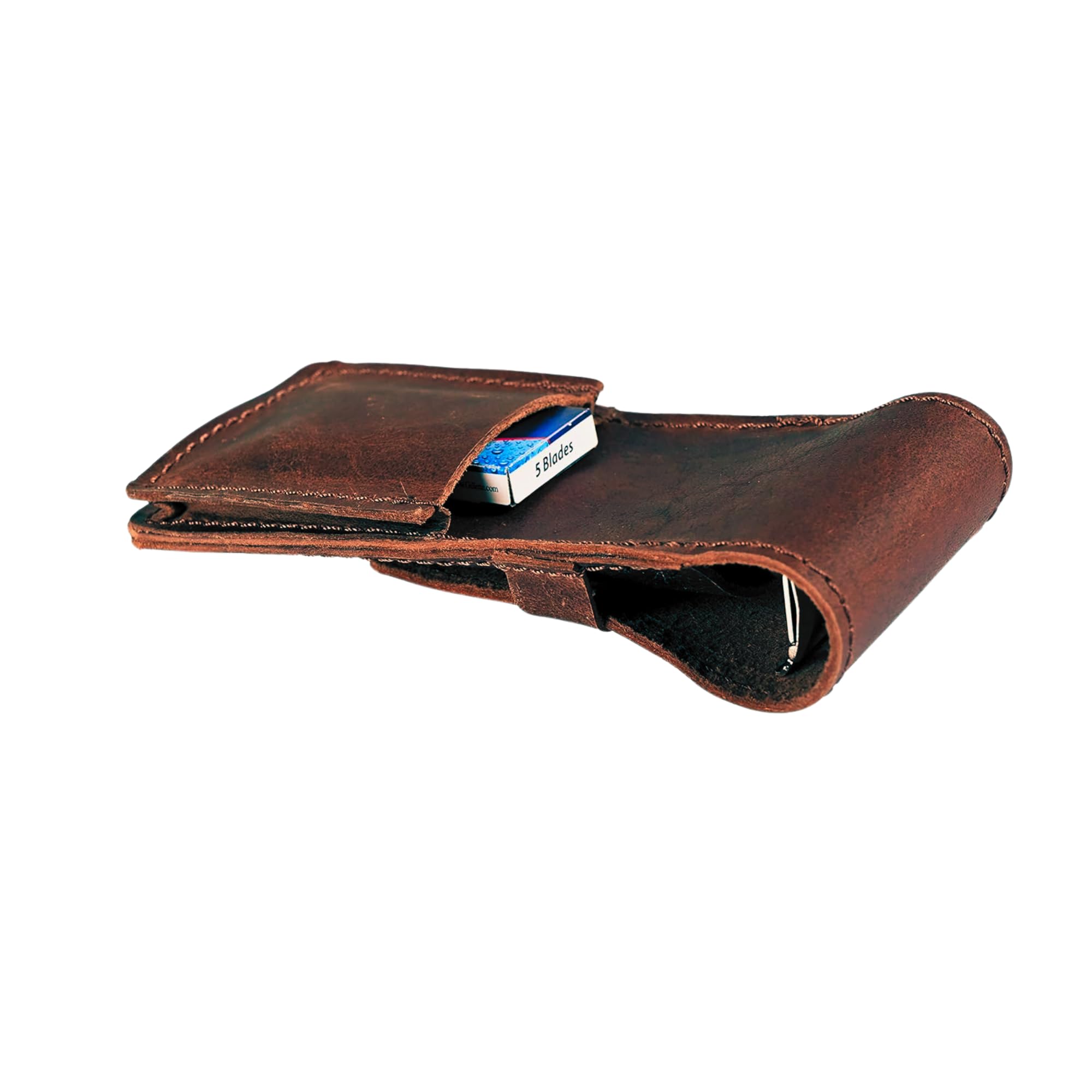 CestAntiQ Leather Safety Razor Case Shaving Accessories Straight Safety Razor Holder for Double Edge Personal Care Essentials Handmade Shaver Case for Travel (Brown)