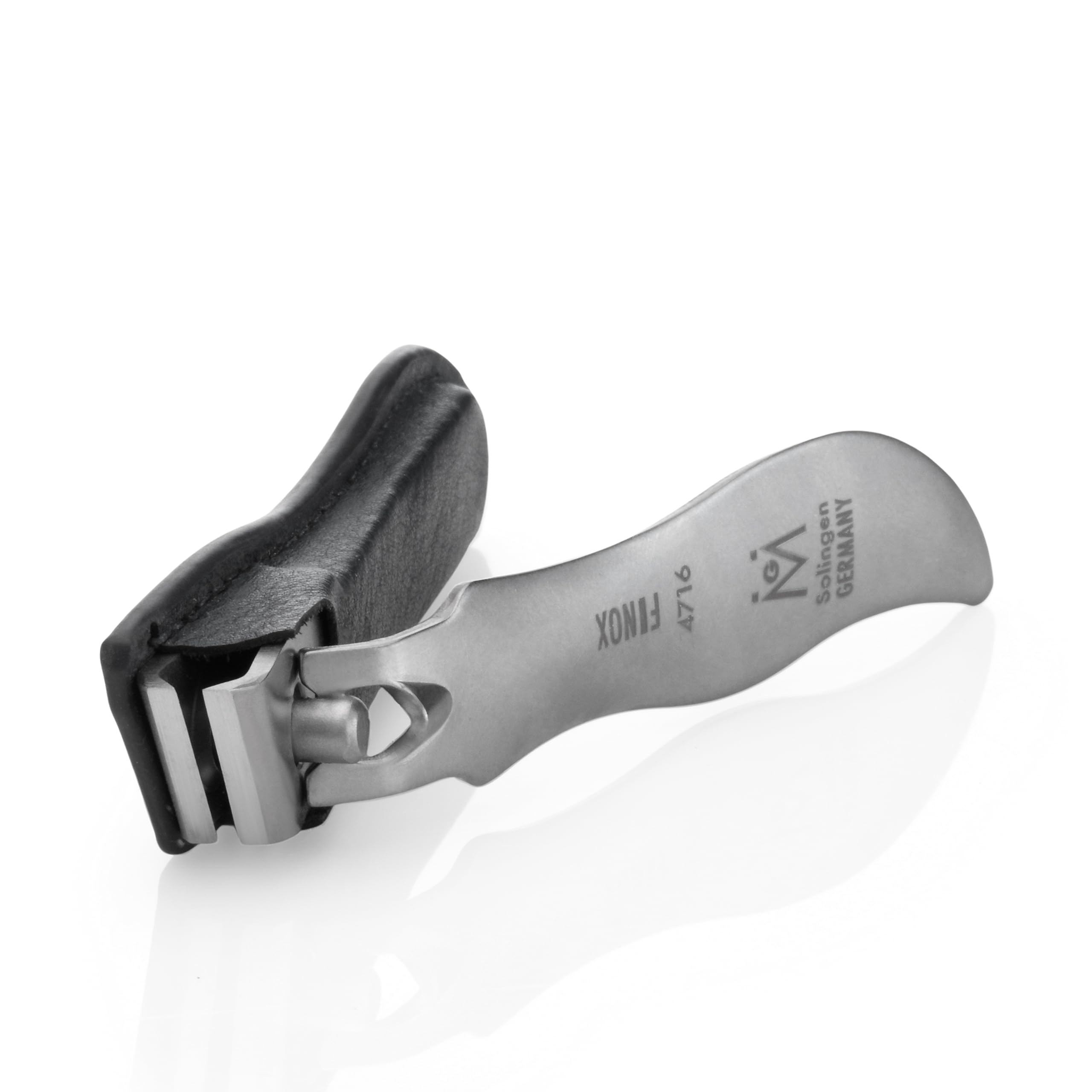GERmanikure Economy Nail Clipper in Leather Case, Ethically Made in Solingen Germany, Angled Edge for Fingernails & Ingrown Toenails Black Large Straight