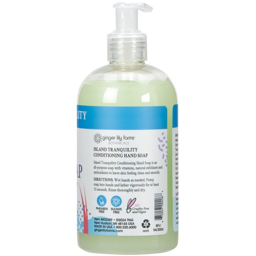 Ginger Lily Farms Botanicals Conditioning Liquid Hand Soap, Island Tranquility, 100% Vegan & Cruelty-Free, Green Tea Lemongrass Scent, 12 Fl Oz (Pack of 6)