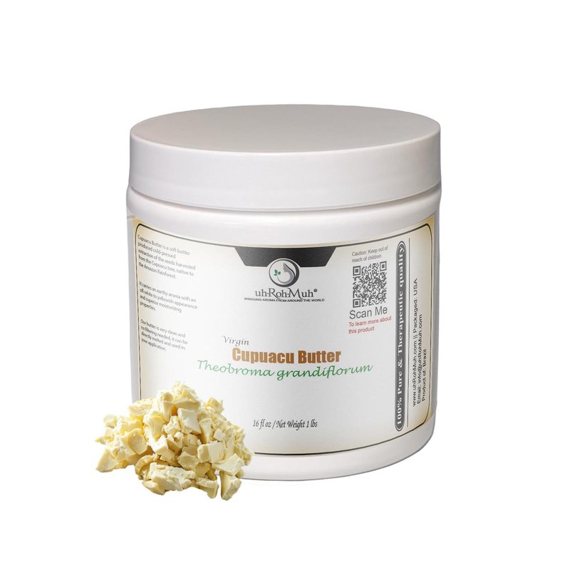 uh*Roh*Muh Virgin Cupuacu Butter Unrefined Ultra Moisturizing Nourishing Natural Butter for Skin and Hair Products and Skincare Formulations Cold Pressed Seeds Extraction Brazil Net wt: 0.45kg / 1 lb