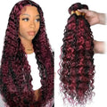 Burgundy Bundles Human Hair 08 10 12 Inch Deep Wave Human Hair Extensions 100% Unprocessed Soft Sewn Brazilian In Hair 3 Bundles P1B/99J Quick Weave Extensions for Women