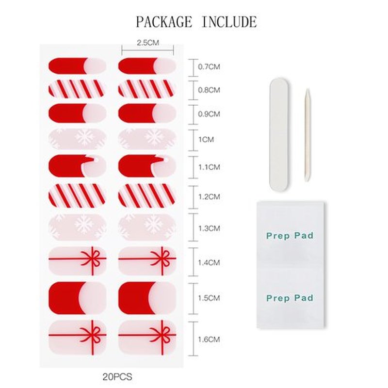 JMEOWIO Gel Nail Stickers Christmas French Tip Semi Cured Gel Nail Strips Wraps UV/LED Nails Art Design Decoration Accessories