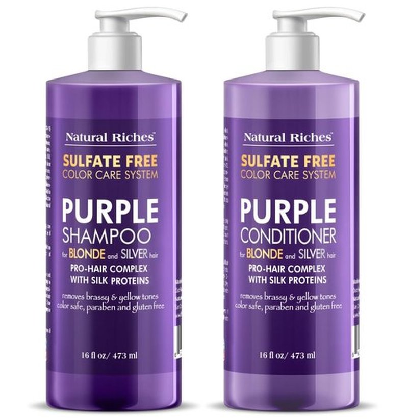 Natural Riches Purple Shampoo & Conditioner Set - Sulfate-Free, Color-Safe for Blonde, Silver & Gray Hair | 16x2 fl oz