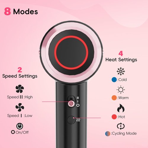 CINOSTAR Hair Dryer, Fast Drying Blow Dryer with Diffuser, with 110, 000RPM Brushless Motor&Ionic Technology No Heat Damage, Lightweight for Women and Travel, Low Noise, Black & Light Coral