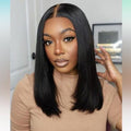 ISEE 9x6 Tpart Bob Straight Glueless Wigs Human Hair Pre Plucked Pre Cut 180% Density Drawstring Wig Human Hair Lace Front Wigs for Black Women Natural Color 12 inch