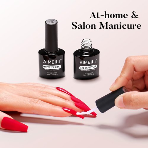 AIMEILI No Wipe Top Coat & Matte Gel Set - Hema Free, Vegan, Long-Lasting Shine Finish