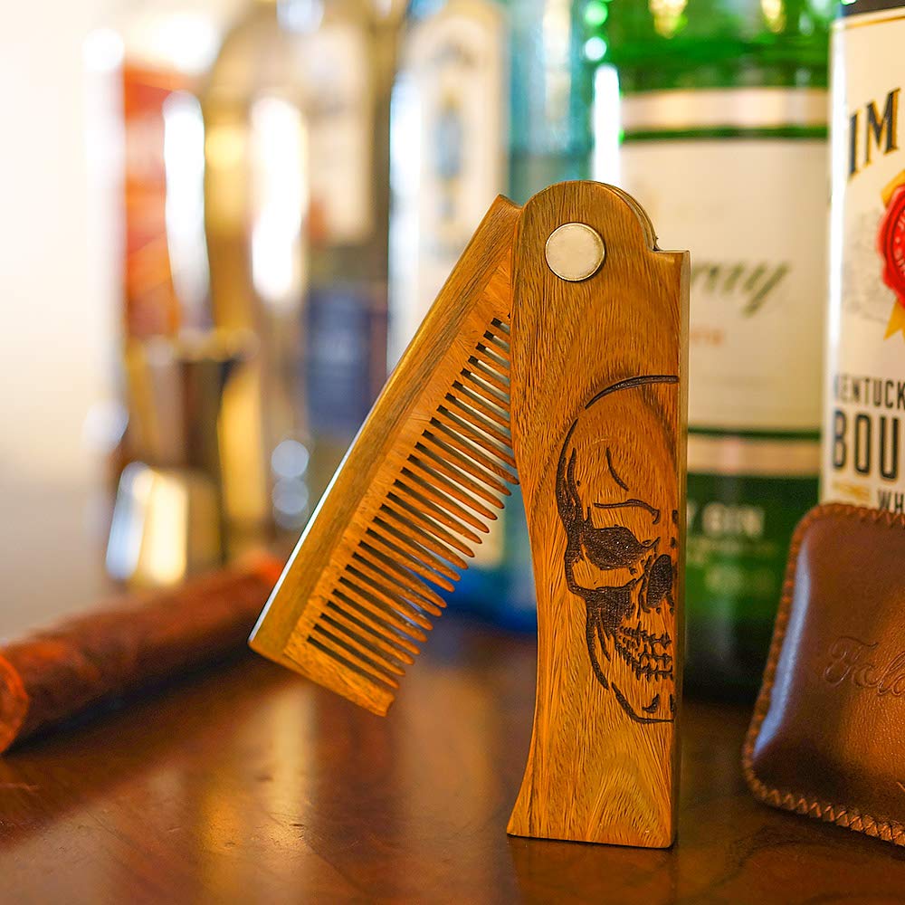 Menesia Folding Wooden Beard Comb for Men