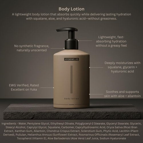 HygieneLab Body Lotion for Men - EWG Verified, Ultra Hydrating & Fragrance-Free, 12oz