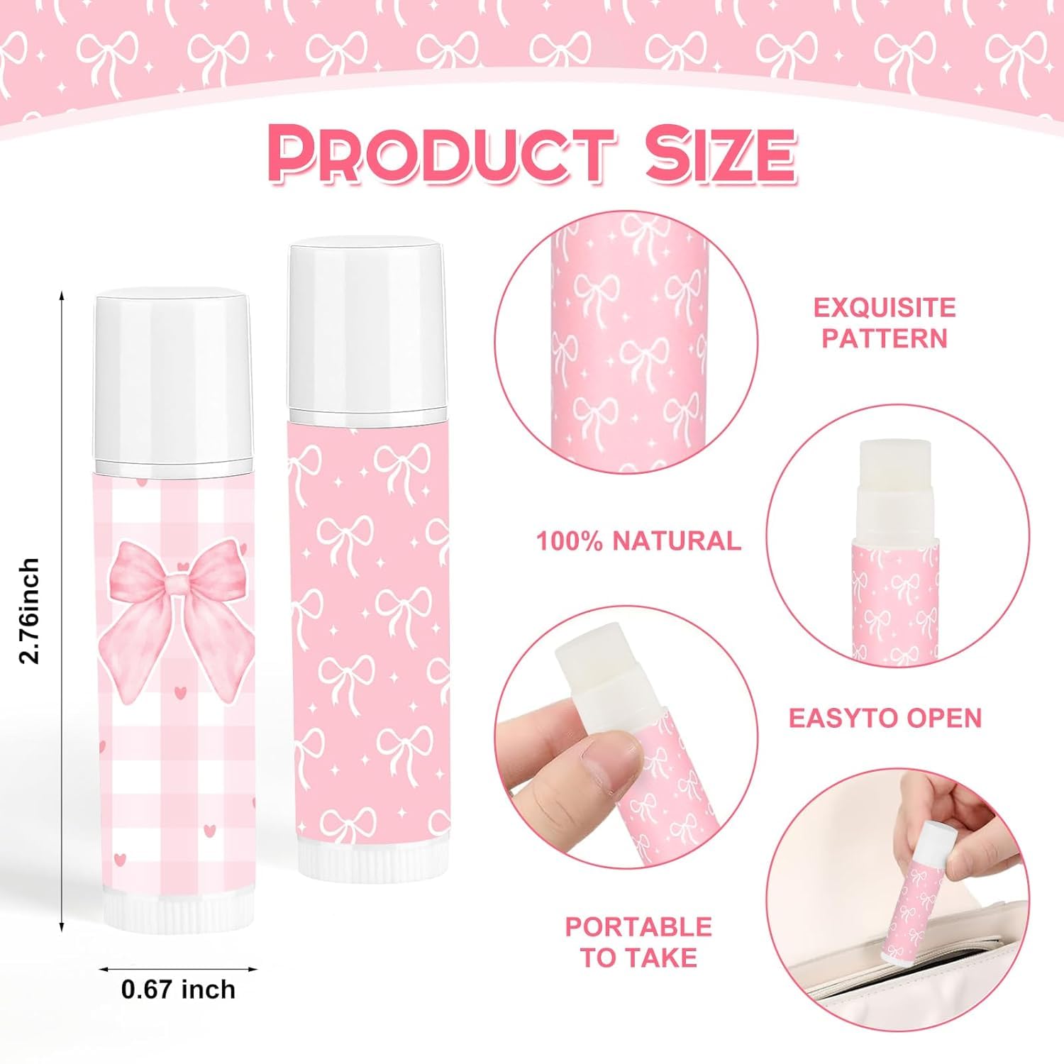50 Pcs Pink Bow Baby Shower Favors Bulk Pink Bow Moisturizing Lip Care Coquette Bow Party Favors for Bachelorette Wedding Birthday Bridal Baby Shower Employee