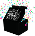 FETTIPOP Exploding Confetti Gift Box - Premium Black Surprise Kit for Happy Birthday | 7.2x5.5x4.3 in.