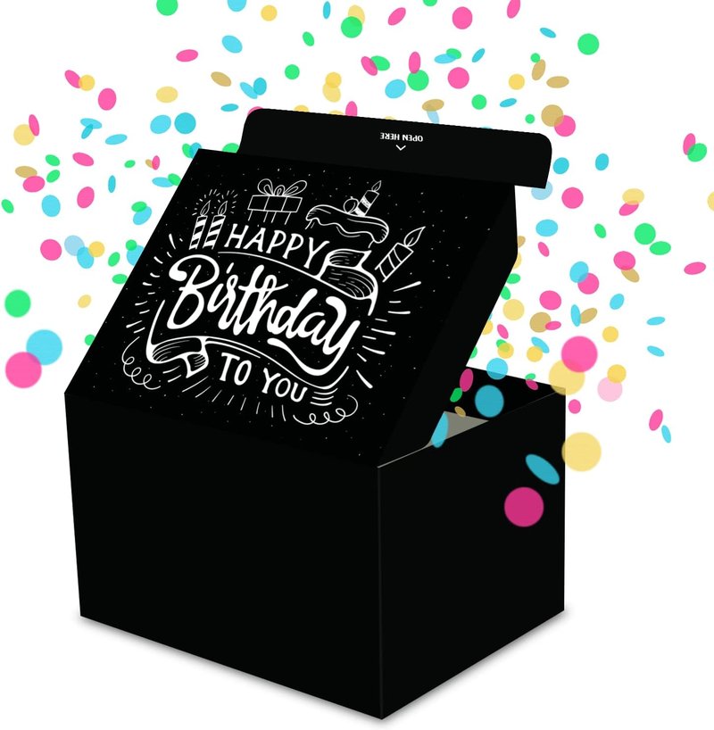 FETTIPOP Exploding Confetti Gift Box - Premium Black Surprise Kit for Happy Birthday | 7.2x5.5x4.3 in.