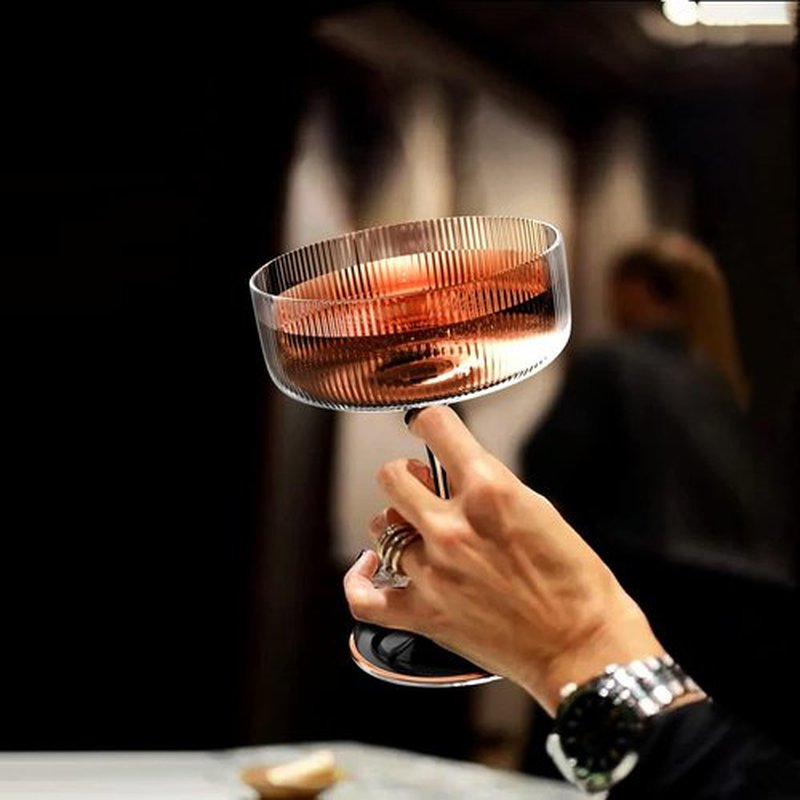 Skiennix 10 oz Ribbed Coupe Cocktail Glasses - Elegant Hand Blown Martini Set in Gift Box | 6 Pcs