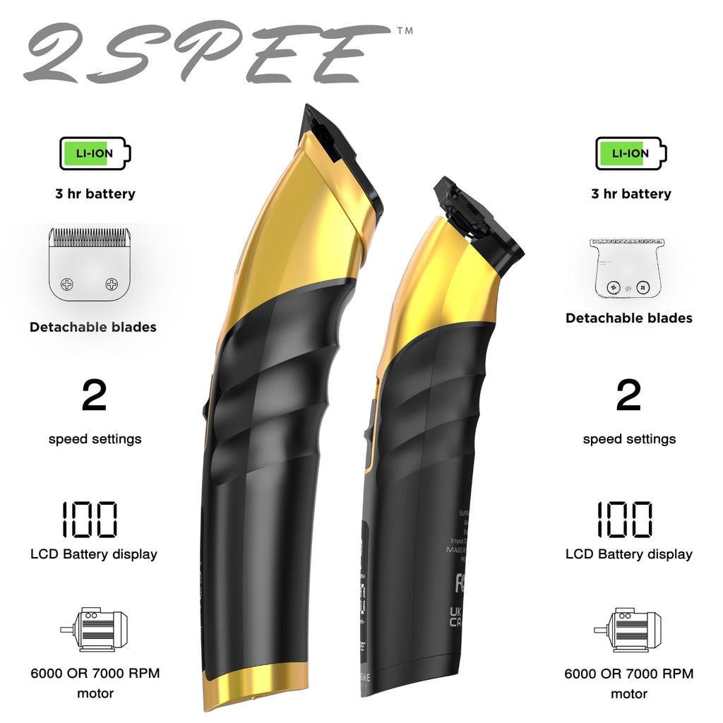 Supreme Trimmer 2-in-1 2Spee Beard Trimmer & Hair Clipper Combo | Removable Blades, 2 Speeds, LCD Display | Cordless Professional Barber Tools - Easy Color Coded Clipper Guide Combs | STB280 (Black)