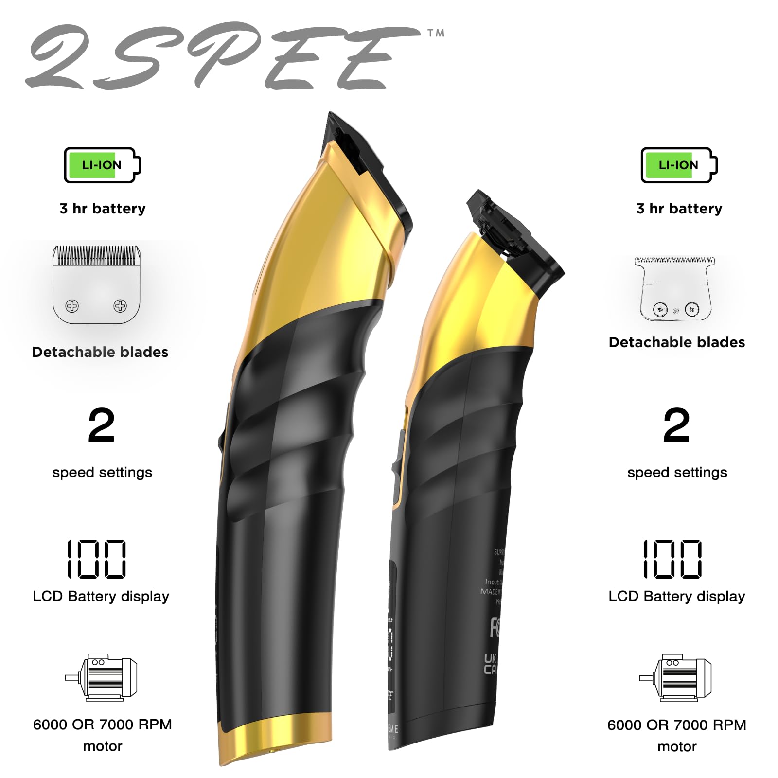 Supreme Trimmer 2-in-1 2Spee Beard Trimmer & Hair Clipper Combo | Removable Blades, 2 Speeds, LCD Display | Cordless Professional Barber Tools - Easy Color Coded Clipper Guide Combs | STB280 (Black)