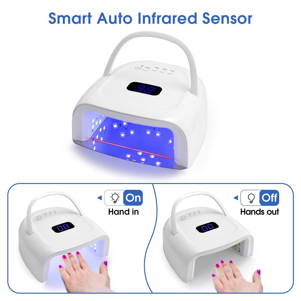 UV LED Nail Lamp, 60W Cordless Nails Lamp Professional LED Nail Light for Gel Nails Nail Dryer with 42 Beads, Perfect for Salon Manicure, Pedicure(White)