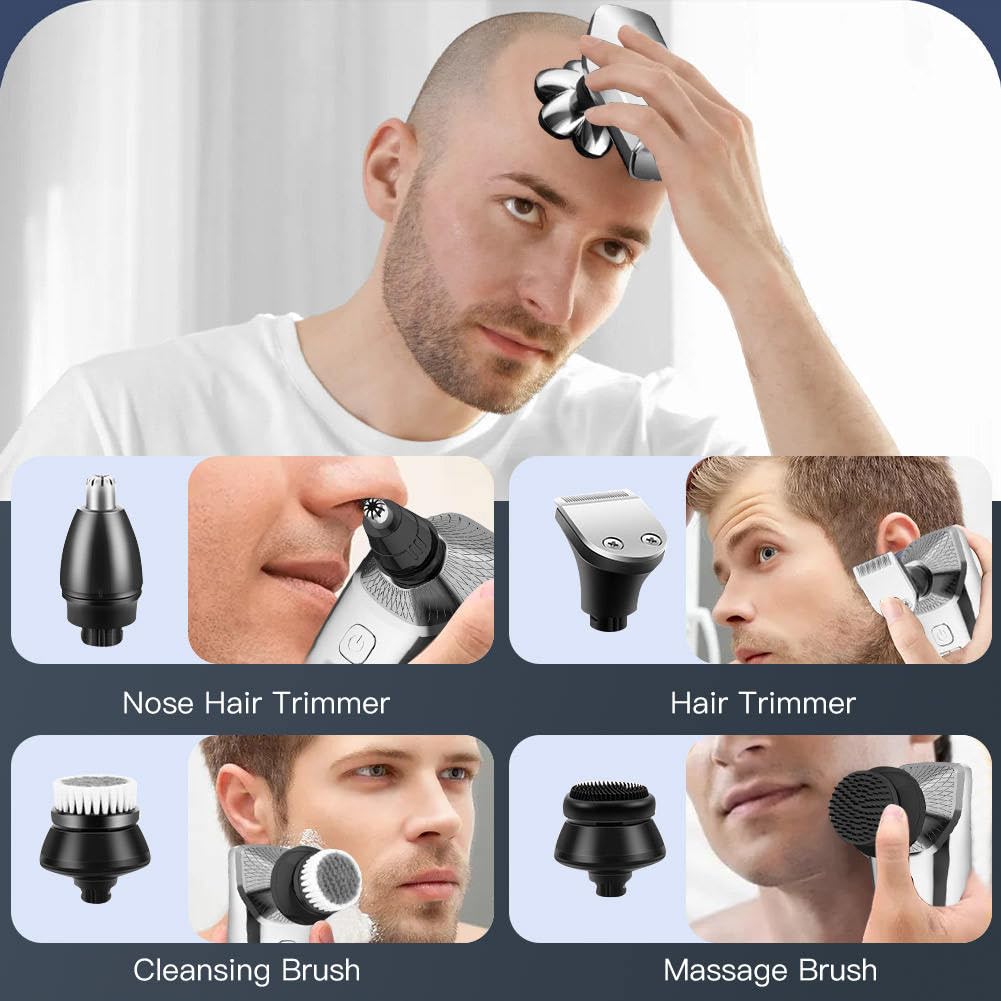 Head Shavers for Bald Men Electric Razor Detachable 7D Head Rotary Shavers, Nose Ear Face Body Hair Trimmer with Clippers IPX8 Waterproof Dry Wet Cordless Rechargeable Grooming Shaver