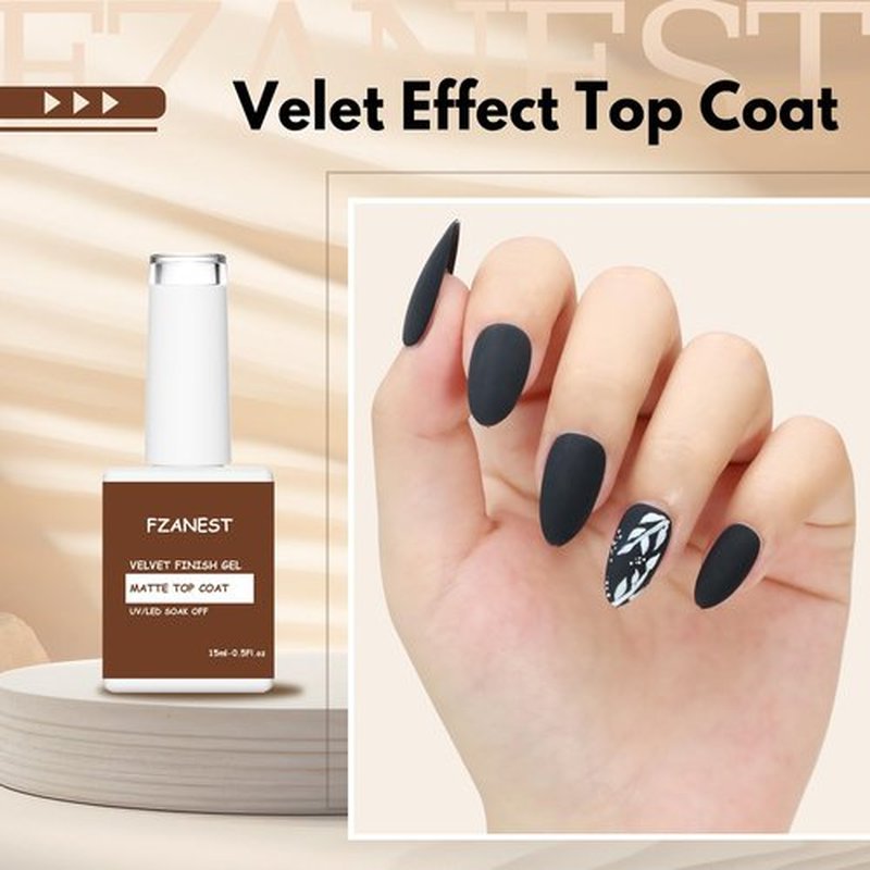 FZANEST Matte Gel Nail Polish - Long Lasting Velvet Top Coat | Soak Off, 0.51 Fl Oz