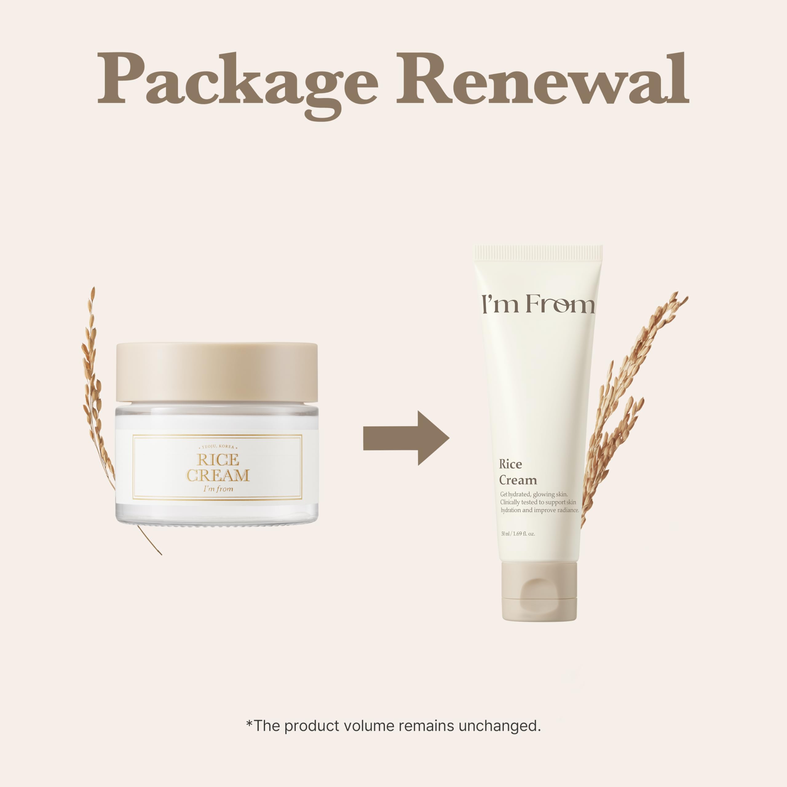 I’m From Rice Cream, Hydrating Face Moisturizer with Rice Water & Ceramide, Lightweight Barrier Cream for Dry & Combination Skin, Korean Skincare 1.69fl.oz