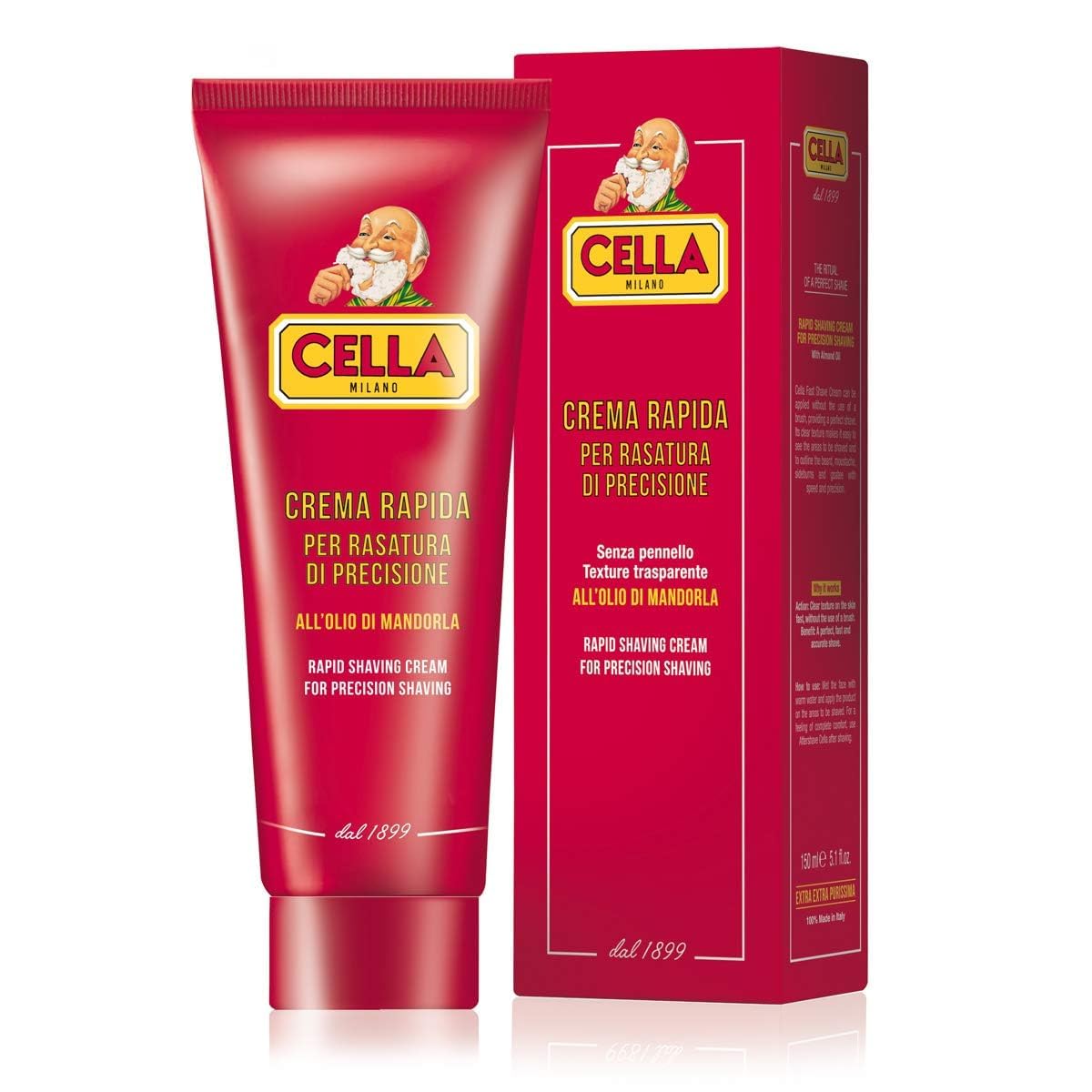 CELLA MILANO, Brushless Fast Shaving Cream for Precision Shaving, Transparent, Delivers for a Smooth Shave, Great for Prrecision Edging of Beards, Sideburns and Moustaches, 5.2 oz, Made in Italy