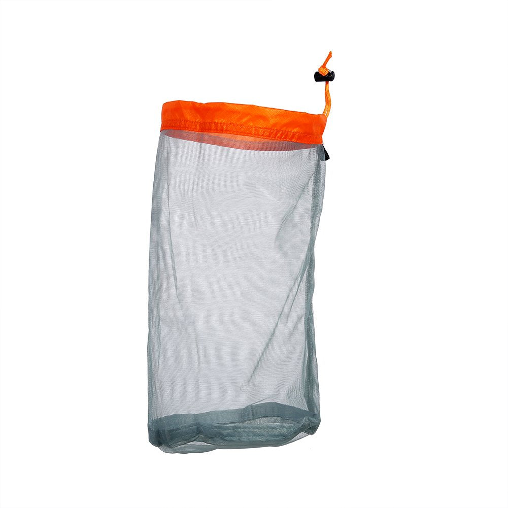 FILFEEL Mesh Stuff Sack Light Weight Nylon Mesh Drawstring Storage Bag for Travelling Hiking Camping Stuff Storage(Orange M)