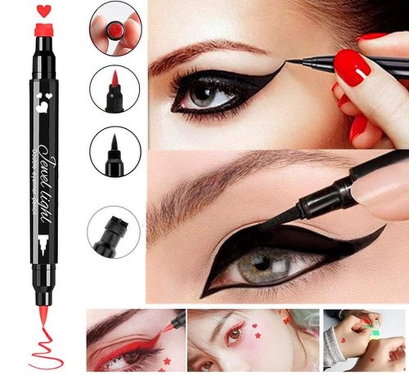 Go Ho Waterproof Liquid Eyeliner Stamps | 2 PCS Double-Sided Black & Red Smudge-Proof Heart Stamp for Halloween Makeup