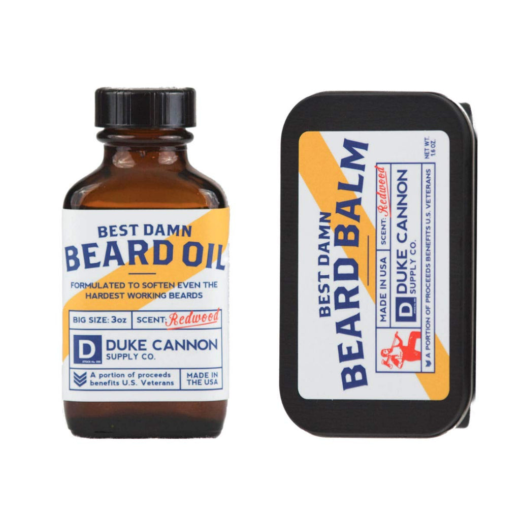 Duke Cannon Supply Co. Best Beard Bundle - 3 oz. Oil & 1.6 oz. Balm, Redwood Scent, Travel Size, 2-Piece Set